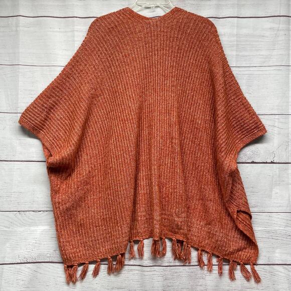 American Eagle Knit Poncho Komono Wrap Shawl Cardigan Sweater Fringe Size OS - Picture 7 of 12